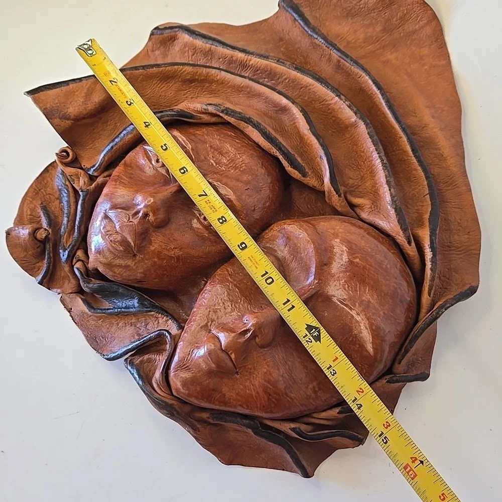 Women Double Face 3D Molded  Handmade‎ Leather Folk Art Sculpture Wall Decor